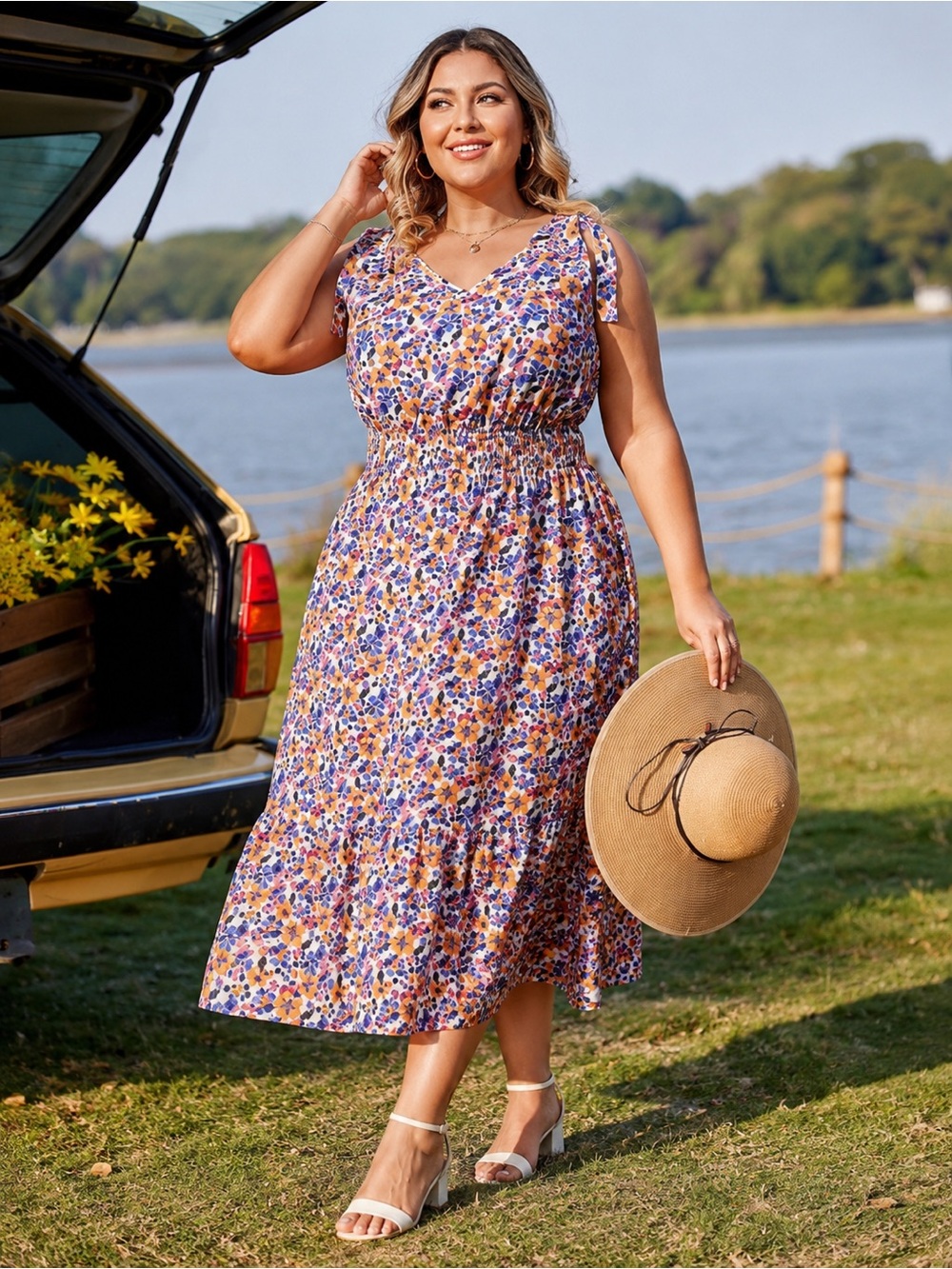 Hanna Nikole Plus Size Floral Midi Dress – Size 20W – Pockets – Worn Once